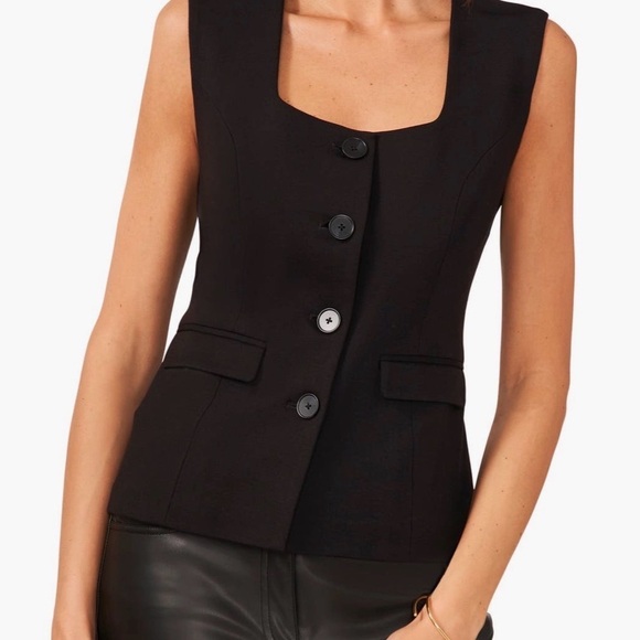 Halogen Jackets & Blazers - Halogen Black Sleeveless Square Neck Button Up Vest
